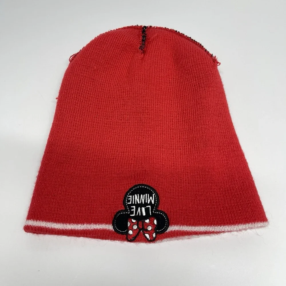 Disney love Minnie Mouse Knit Beanie Hat Embroidery Black & Red OSFM Kids Adults